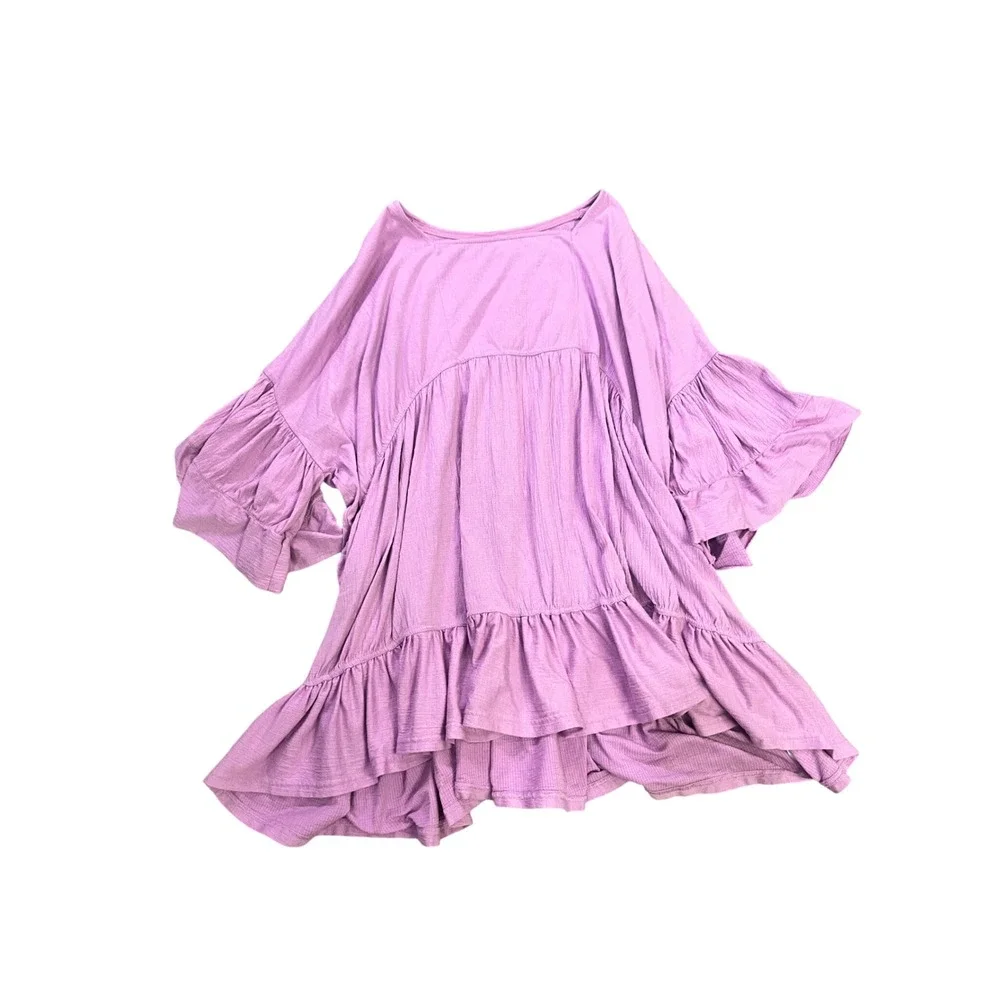 Free People El Mar FP Beach Lavender Purple Ruffle Tiered Mini Dress XS Coverup